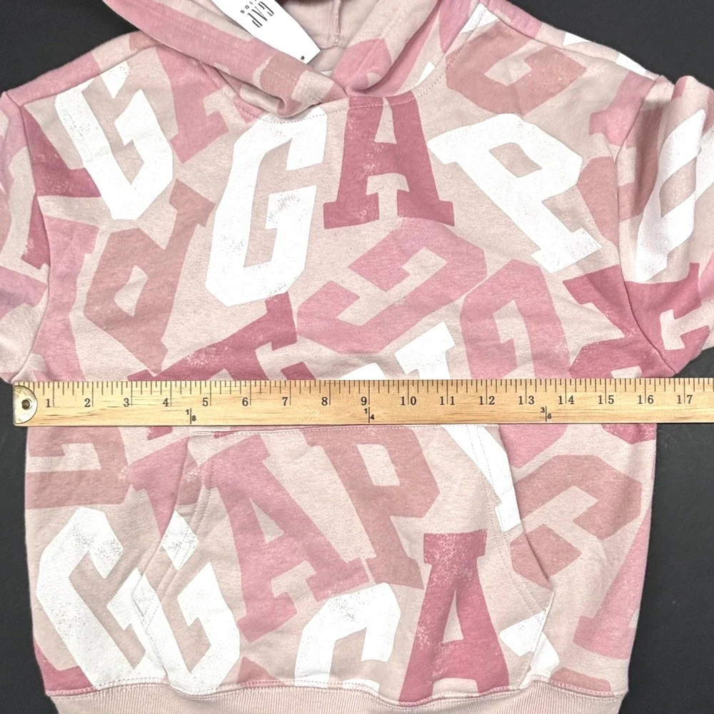 GAP Kids Allover Logo Pullover Hoodie Sweatshirt Pink Girls Large(10) Pocket NWT